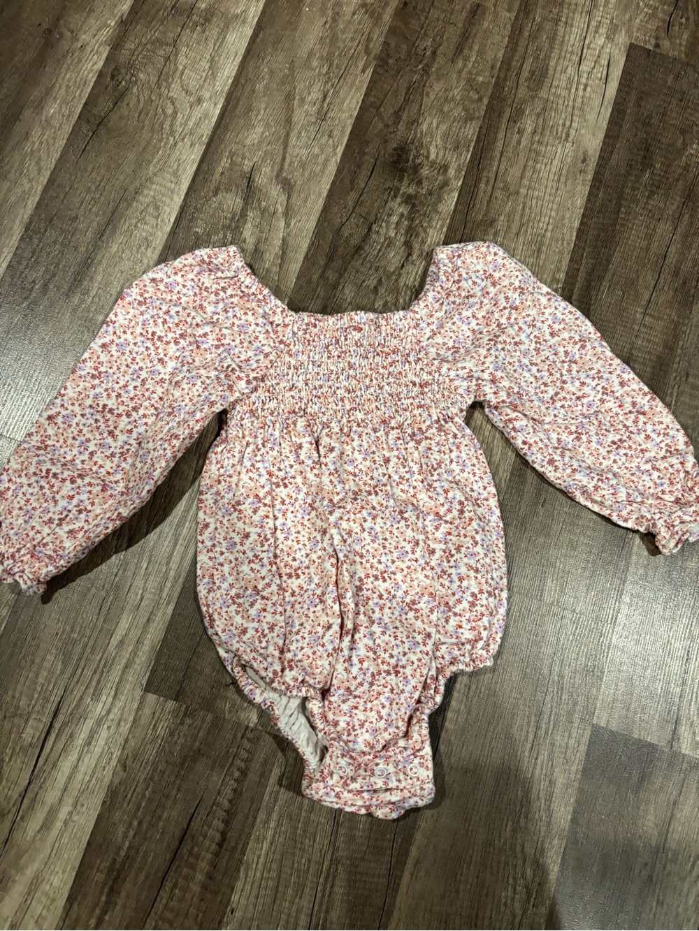cloud island Pink Floral Smocked Long-Sleeve One-Piece